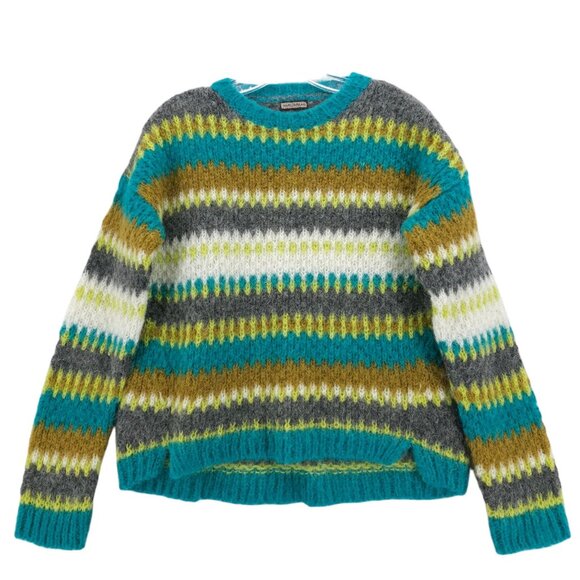 MALIPARMI Mohair Alpaca Sweater Pullover Colorful Stripes Fuzzy Size SMALL